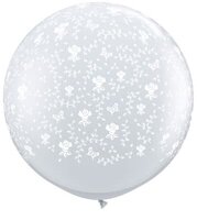 Qualatex Wit met Rozen Jumbo Latex Ballon 90cm 1st