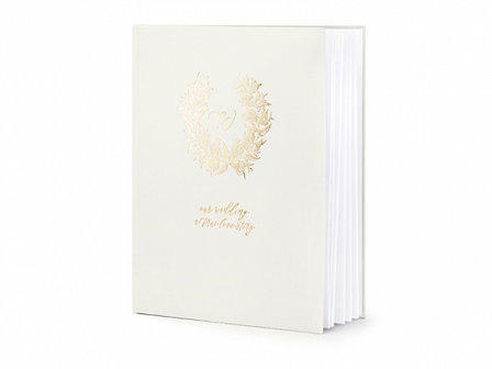 Licht Grijs met Gouden Krans en &#039;Our Wedding, a True Love Story&#039; opdruk Gastenboek