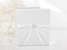 Wit Gebonden in Wit Lint met Zilveren Decoratie Gastenboek