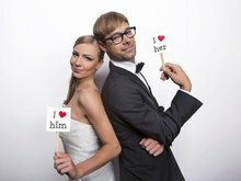 &#039;I Love Her&#039; &amp; &#039;I Love Him&#039; Kaarten op stok Foto Props 9x9cm 2st