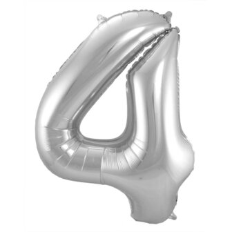 Folat Zilver Cijfer &#039;4&#039; Folie Ballon 86cm