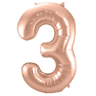 Folat Rosegold Cijfer &#039;3&#039; Folie Ballon 86cm