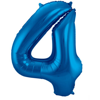 Folat Blauw Cijfer &#039;4&#039; Folie Ballon 86cm
