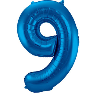 Folat Blauw Cijfer &#039;9&#039; Folie Ballon 86cm
