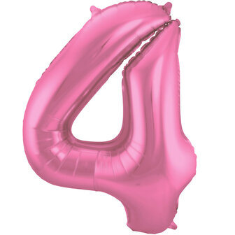 Folat Metallic Mat Roze Cijfer &#039;4&#039; Folie Ballon 86cm