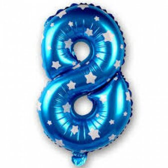 Blauw met Sterren Cijfer &#039;8&#039; Folie Ballon 40cm
