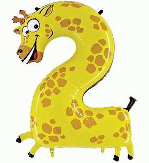 Dieren Giraffe Cijfer &#039;2&#039; Folie Ballon 40cm