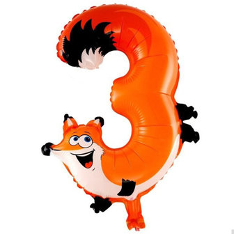 Dieren Vos Cijfer &#039;3&#039; Folie Ballon 40cm