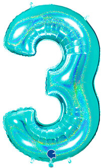 Grabo Glitter Tiffany Cijfer '3' Folie Ballon 101cm