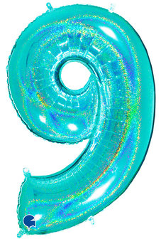 Grabo Glitter Tiffany Cijfer &#039;9&#039; Folie Ballon 101cm