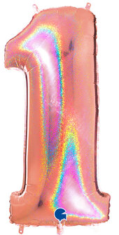 Grabo Glitter RoseGold Cijfer &#039;1&#039; Folie Ballon 101cm