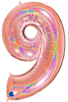 Grabo Glitter RoseGold Cijfer &#039;9&#039; Folie Ballon 101cm