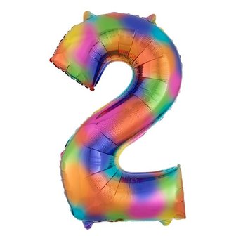 Anagram Regenboog Cijfer &#039;2&#039; Folie Ballon 86cm