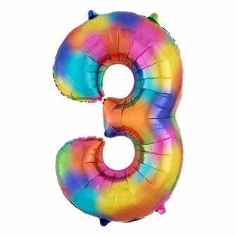 Anagram Regenboog Cijfer &#039;3&#039; Folie Ballon 86cm