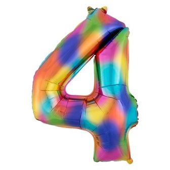 Anagram Regenboog Cijfer &#039;4&#039; Folie Ballon 86cm