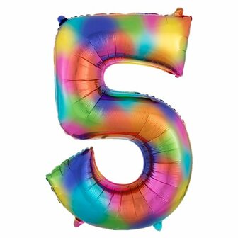 Anagram Regenboog Cijfer &#039;5&#039; Folie Ballon 86cm