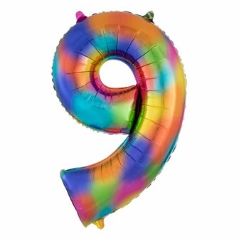 Anagram Regenboog Cijfer &#039;9&#039; Folie Ballon 86cm