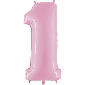 Grabo Pastel Roze Cijfer &#039;1&#039; Folie Ballon 101cm
