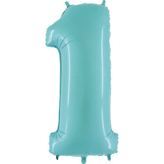 Grabo Pastel Blauw Cijfer &#039;1&#039; Folie Ballon 101cm