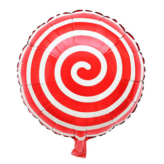 Rood met Swirl Snoep Rond Folie Ballon 45cm