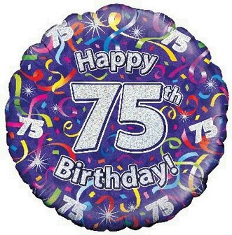 &#039;Happy 75th Birthday&#039; Holografisch Folie Ballon 45cm