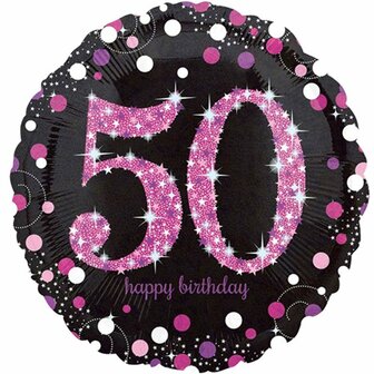 Sprankelend Roze &#039;50 Happy Birthday&#039; Folie Ballon 45cm