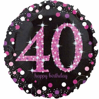 Sprankelend Roze &#039;40 Happy Birthday&#039; Folie Ballon 45cm