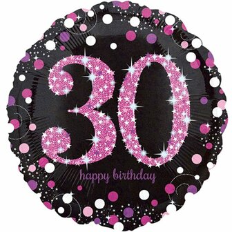Sprankelend Roze &#039;30 Happy Birthday&#039; Folie Ballon 45cm