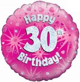 Roze &#039;Happy 30th Birthday&#039; Holografisch Folie Ballon 45cm
