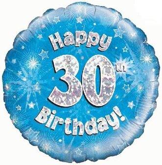 Blauw &#039;Happy 30th Birthday&#039; Holografisch Folie Ballon 45cm