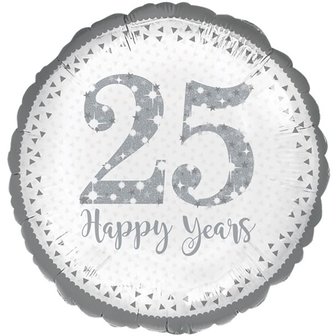 Zilver &#039;25 Happy Years&#039; Jubileum Folie Ballon 45cm