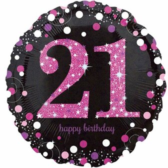Sprankelend Roze &#039;21 Happy Birthday&#039; Folie Ballon 45cm