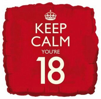 Rood &#039;Keep Calm, You&#039;re 18&#039; Vierkant Folie Ballon 45cm