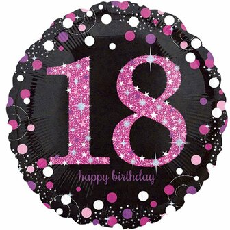 Sprankelend Roze &#039;18 Happy Birthday&#039; Folie Ballon 45cm