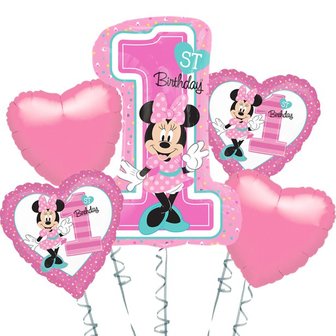 Minnie Mouse &#039;1st Birthday&#039; Folie Ballonnenboeket 5st