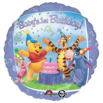 Paars Poeh &#039;Baby&#039;s 1st Birthday&#039; Folie Ballon 45cm