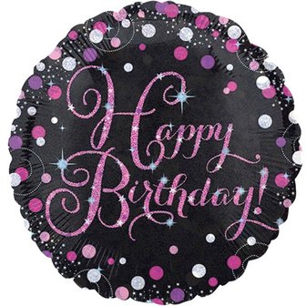 Sprankelend Roze &#039;Happy Birthday&#039; Folie Ballon 45cm