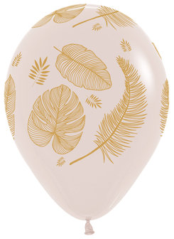 Wit Zand met Gouden Tropische Bladeren Latex Ballonnen 30cm 25st White Sand
