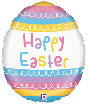 Betallic Paasei met Pastel Strepen &#039;Happy Easter&#039; Folie Ballon 45cm