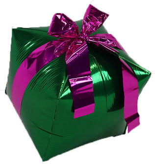 Groen met Paars Lint Cubez Cadeautje Folie Ballon