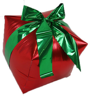 Rood met Groen Lint Cubez Cadeautje Folie Ballon