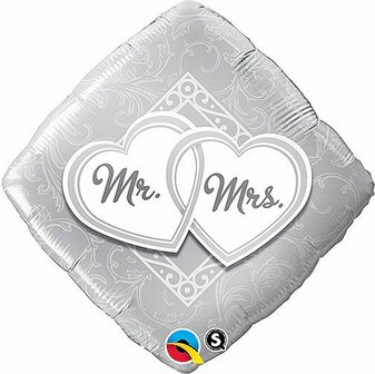 Mr &amp; Mrs Zilver Vierkant Folie Ballon 45cm