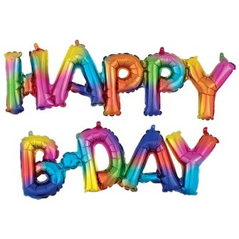 Regenboog &#039;Happy Bday&#039; Letters Folie Ballon 76cm