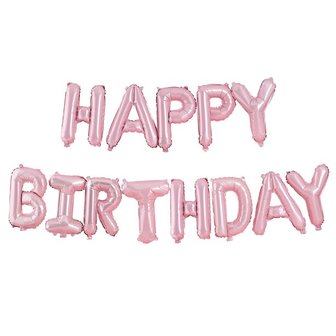 Roze &#039;Happy Birthday&#039; Letters Folie Ballon 33cm