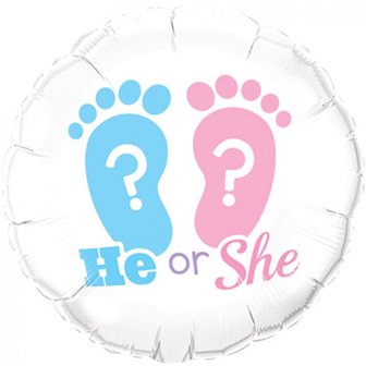 Gender Reveal &#039; He or She&#039; Folie Ballon 45cm