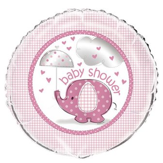 Roze Paraplufantje &#039;Baby Shower&#039; Folie Ballon 45cm
