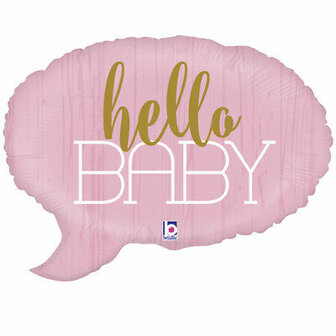 Tekstballon &#039;Hello Baby&#039; Roze Folie Ballon 61cm
