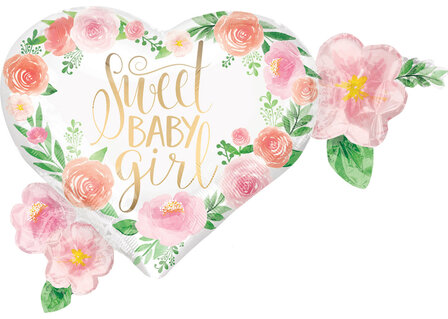 Boho Bloemen &#039;Sweet Baby Girl&#039; Hart Folie Ballon 68cm