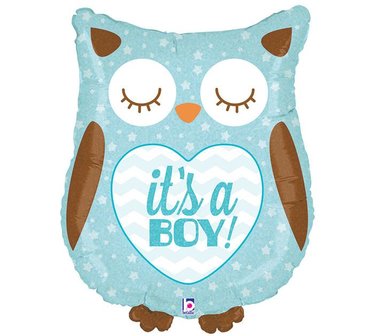 Blauw &#039;It&#039;s A Boy&#039; Uil Folie Ballon 35cm