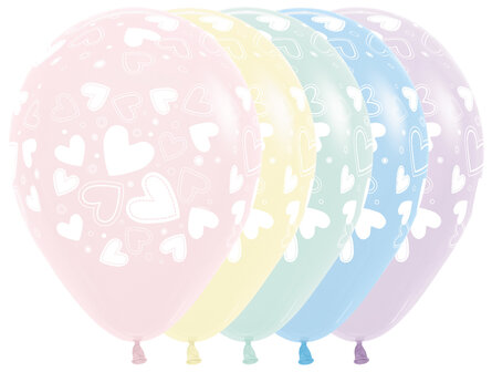 Assorti. Pastel met Hartjes Latex Ballonnen 30cm 25st